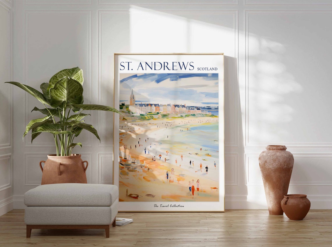 St Andrews Scotland Sandy Beach Watercolor Seaside Travel Poster - Image 3