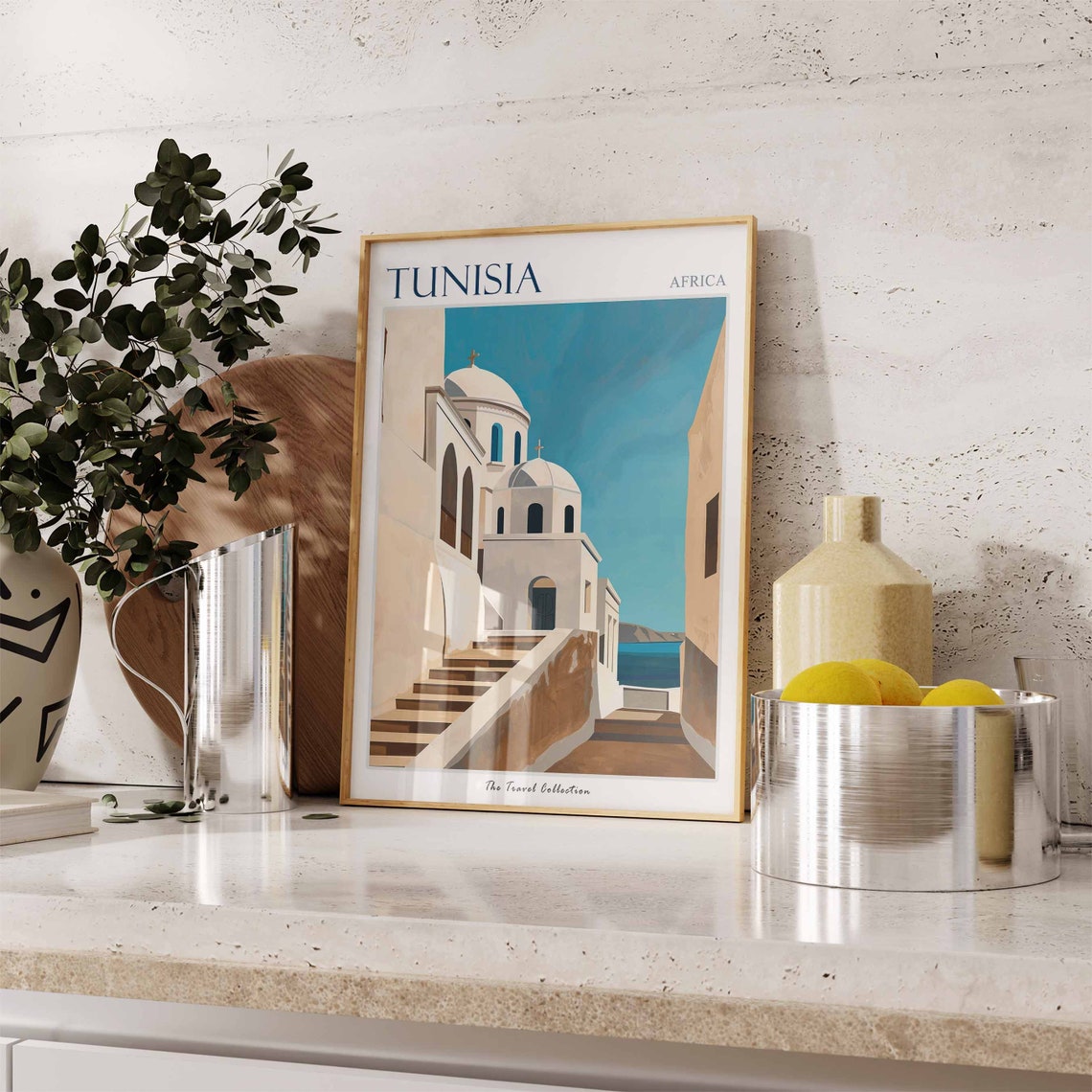 Tunisia Africa Whitewashed Church Steps Sea View Illustration Poster - Image 3