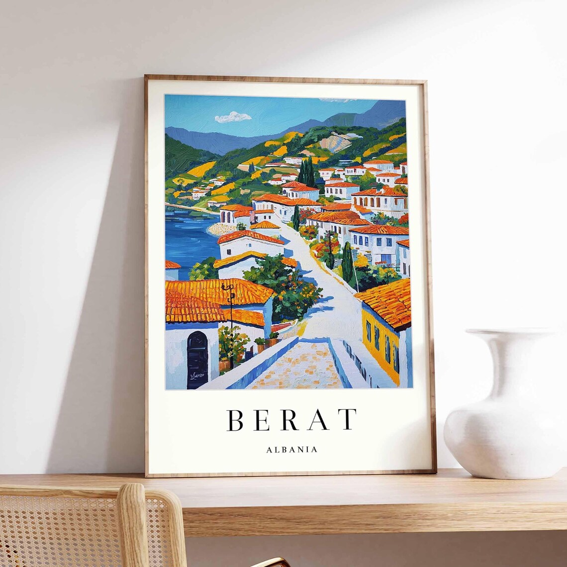Berat Albania Travel Poster, Ottoman Architecture