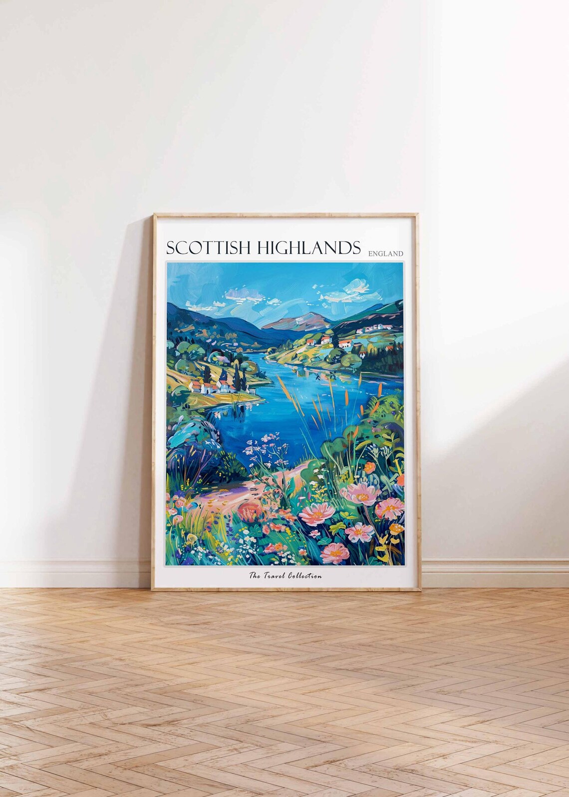 Scottish Highlands Blue Loch Village Wildflower Travel Poster - Image 2