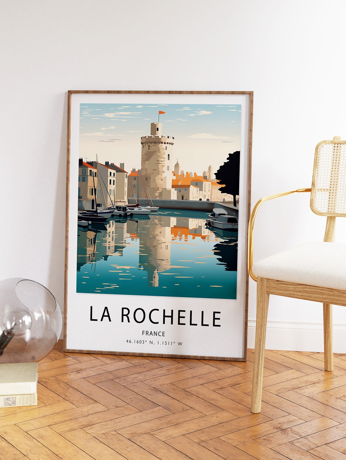 La Rochelle France Harbor Tower Reflection Retro Travel Art Poster - Image 2