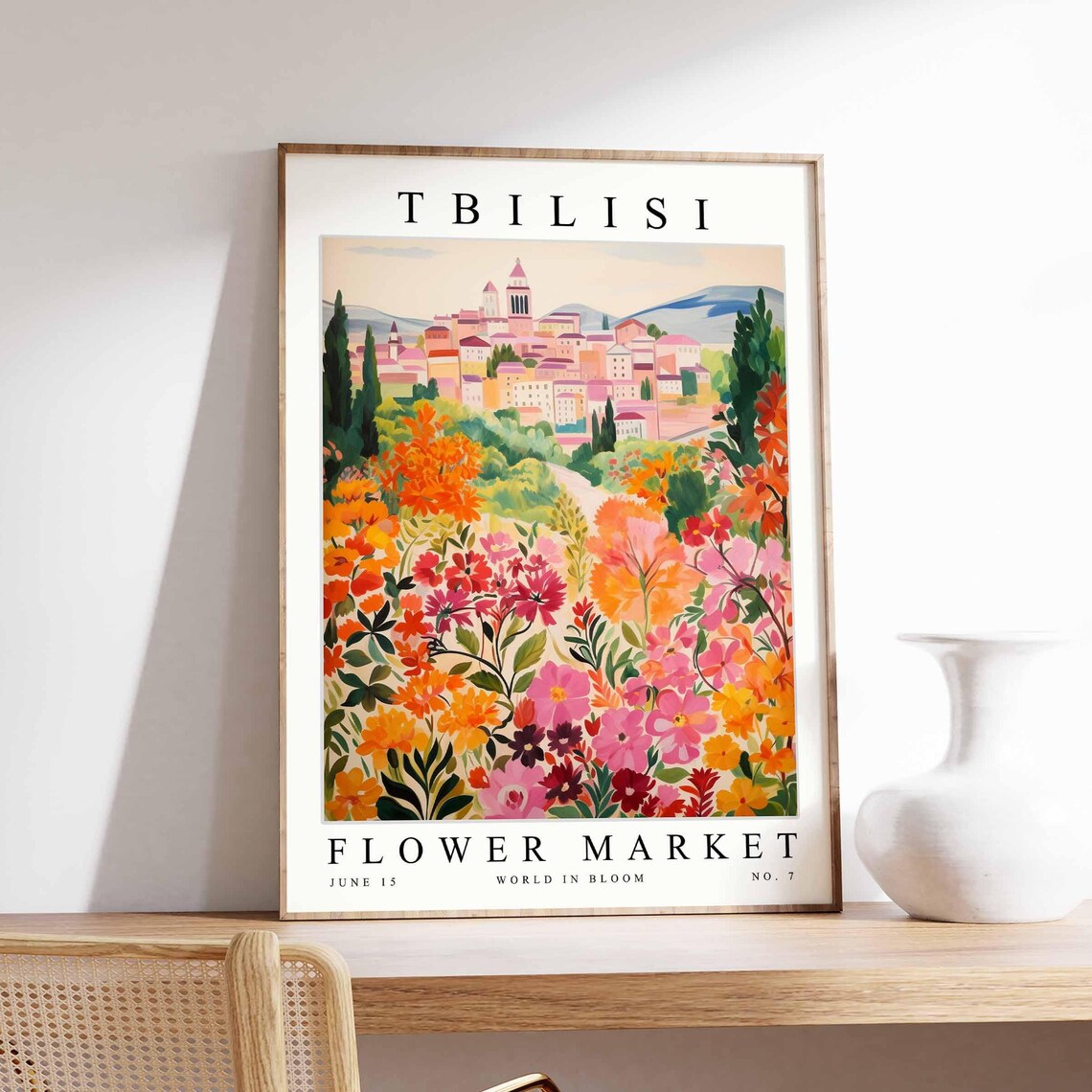 Tbilisi Flower Market Pink Tower Hilltop Blossom Garden Poster