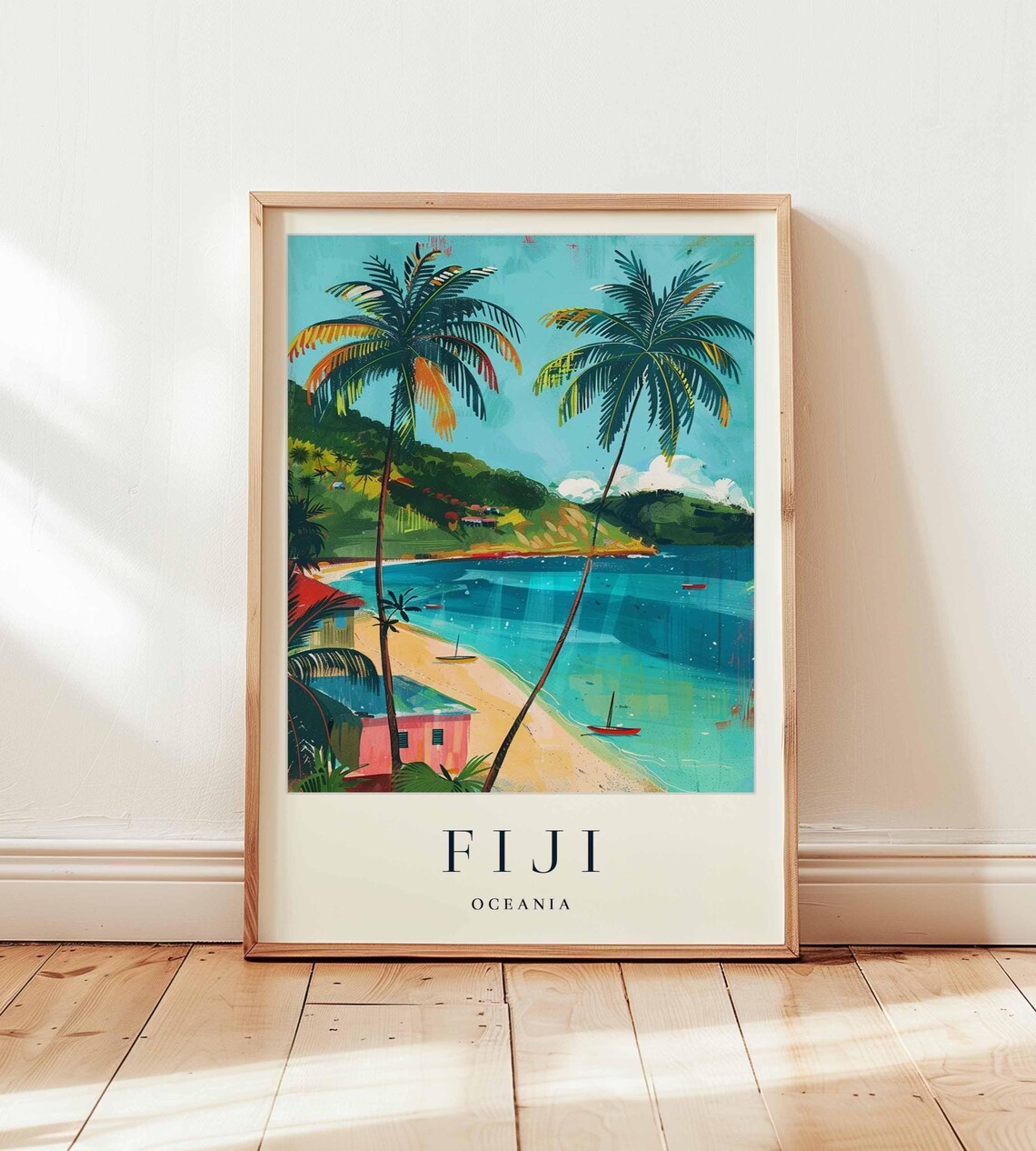 Fiji Oceania Tropical Palm Beach Island Paradise Travel Poster