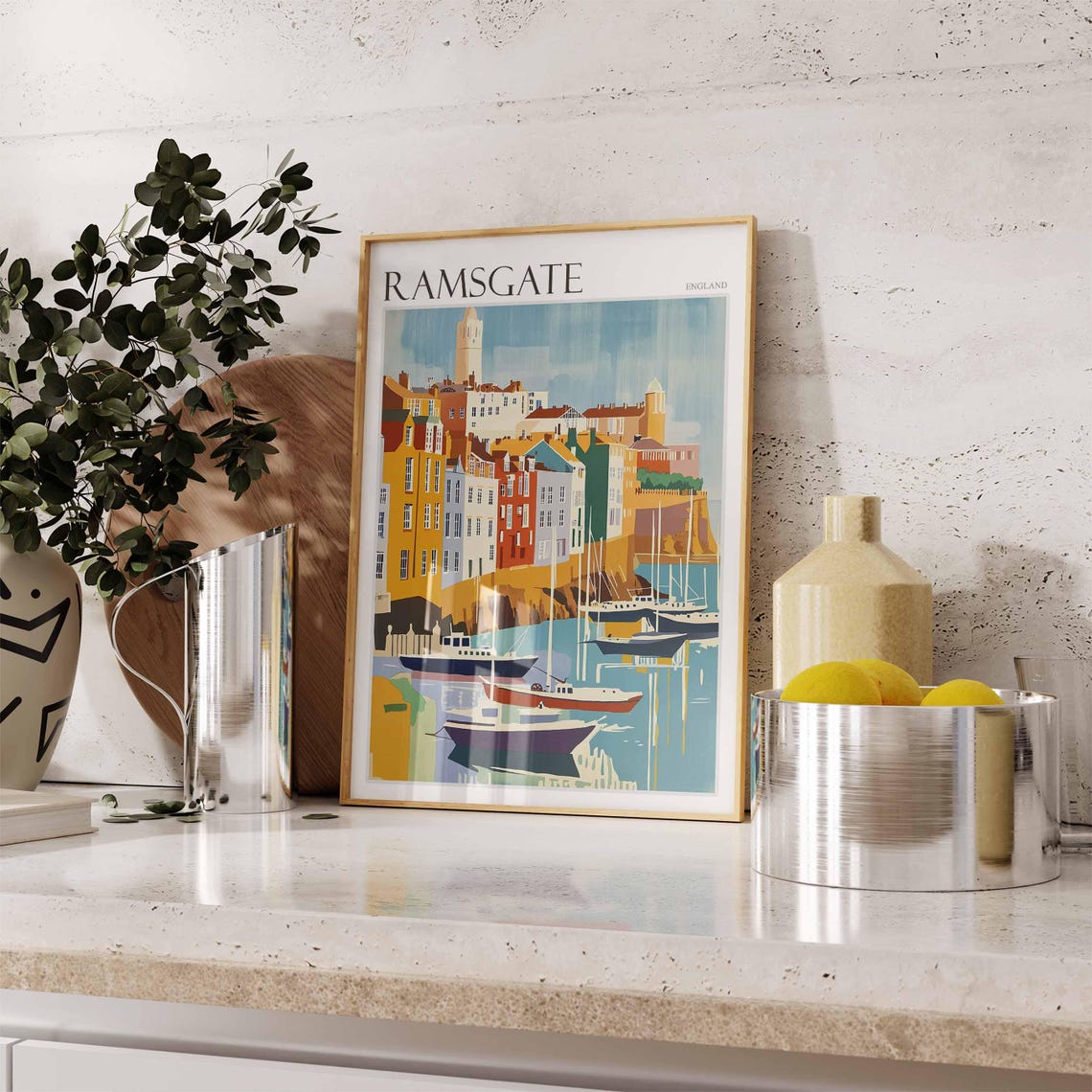 Ramsgate England Retro Harbor Boats Hillside Town Scene Poster - Image 3