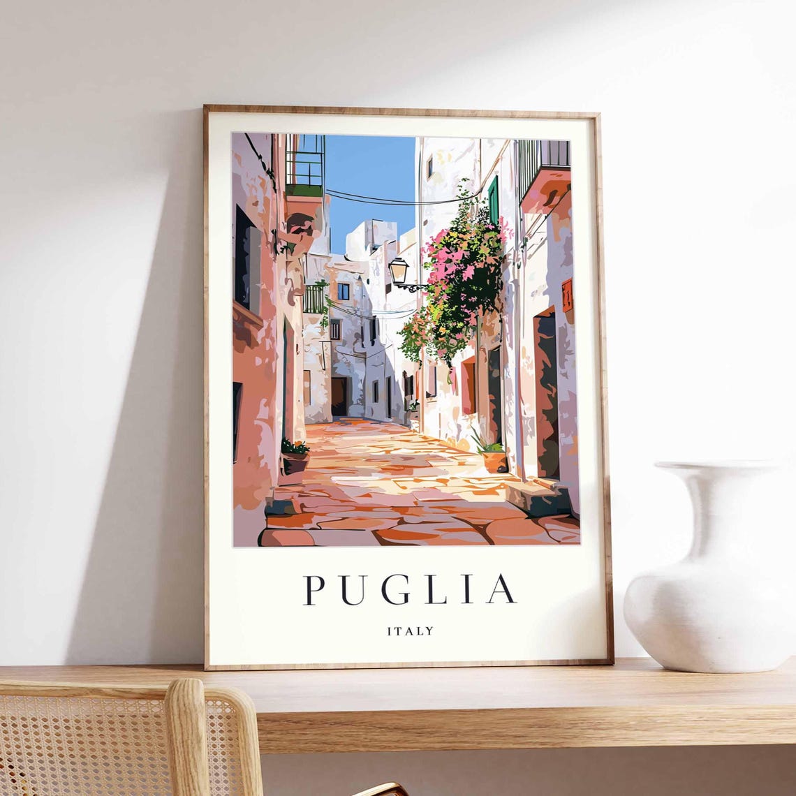 Puglia Italy Sunlit Old Town Alley Whitewashed Village Poster