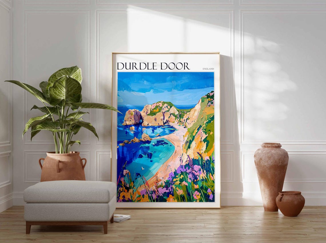 Durdle Door England Limestone Arch Wildflowers Jurassic Coast Poster - Image 3
