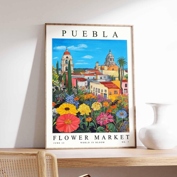 Puebla Flower Market Poster Pueblaprint Mexican Floral Wall Art Pueblafloral Decor Botanical Mexico Print Travel