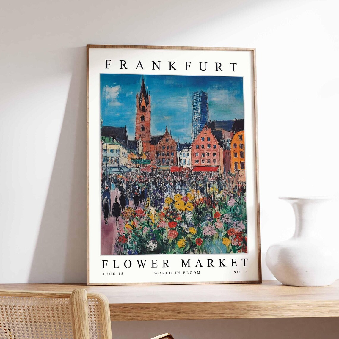 Frankfurt Flower Market Old Church Crowd Square Summer Flower Poster