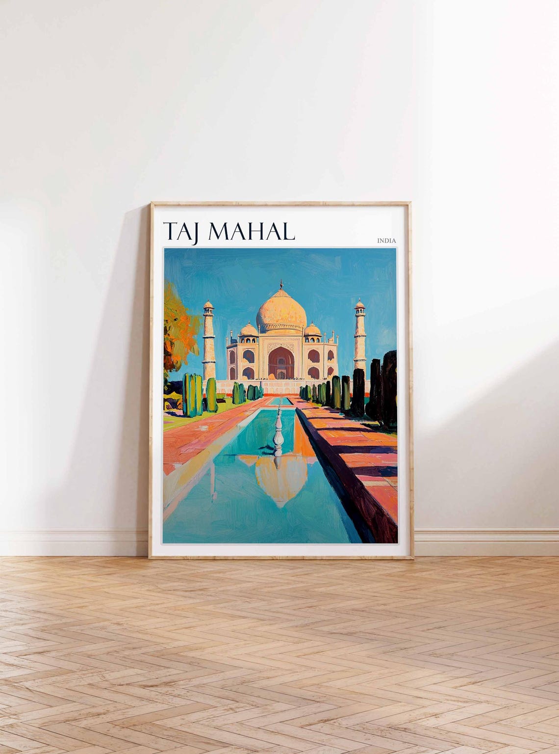 Taj Mahal India Reflecting Pool Fountain Garden Painted Art Poster - Image 2