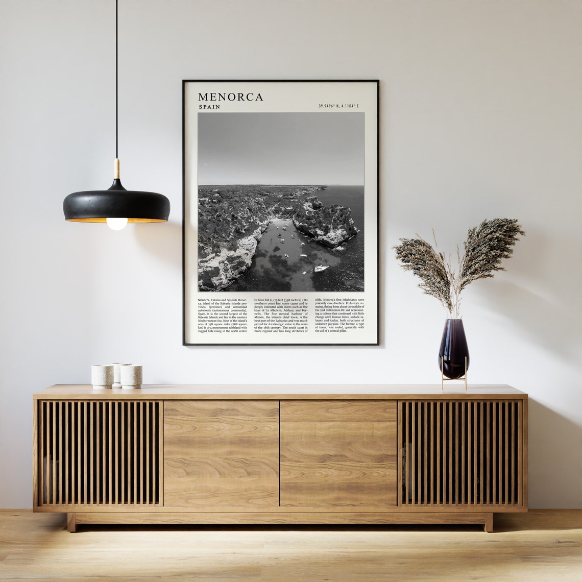 Menorca Spain Black and White Aerial Coastal Cliffs Travel Poster - Image 2