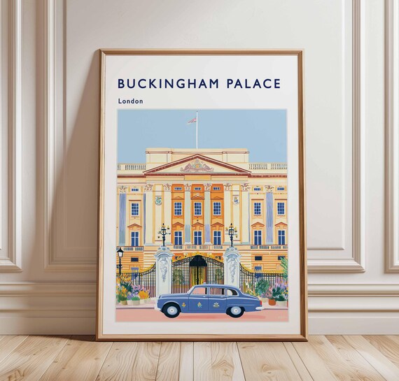 Buckingham Palace London Front Gates Royal Vintage Car Travel Poster