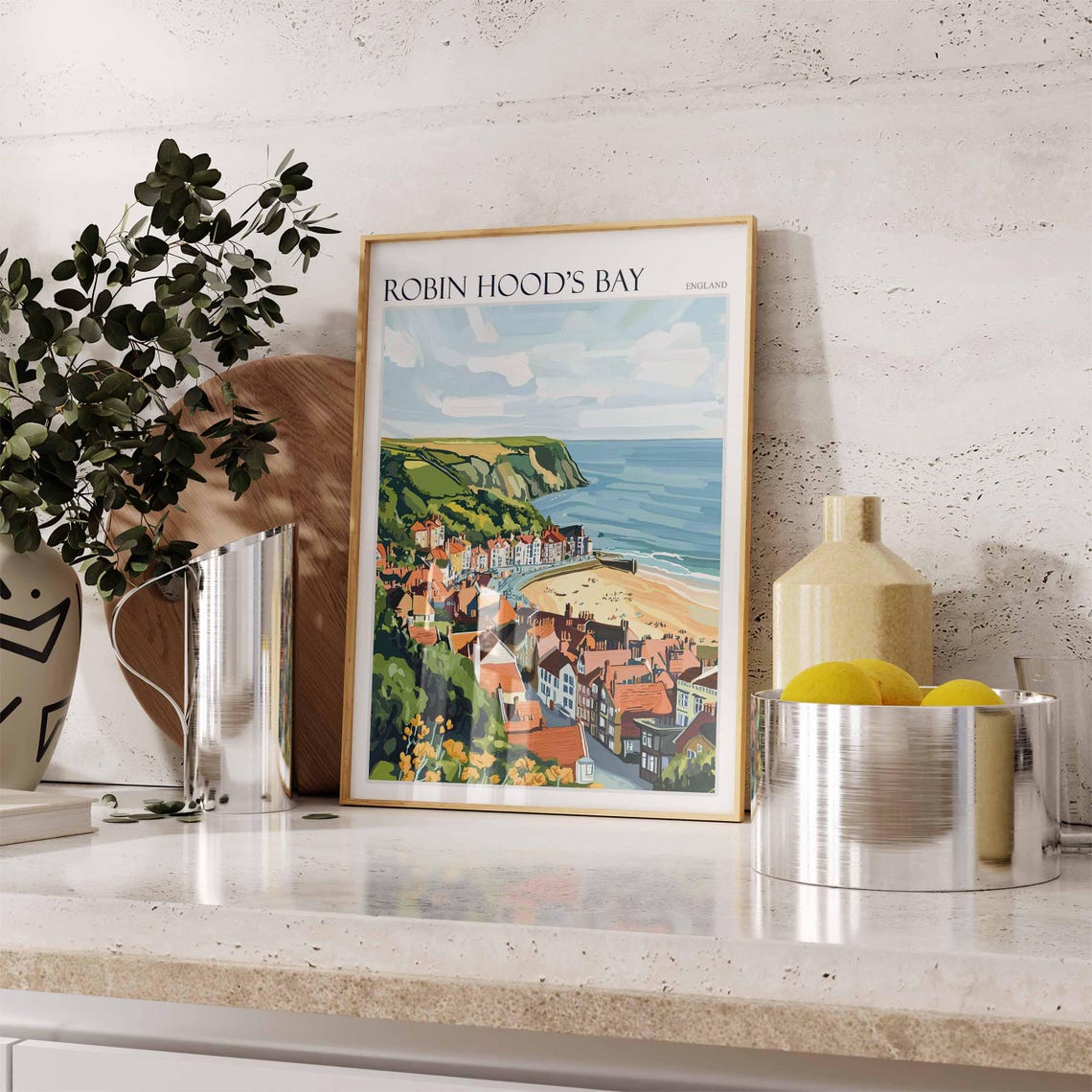 Robin Hood's Bay England Elevated Town View Cliffs Travel Poster - Image 3