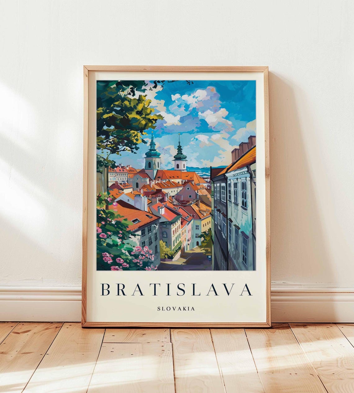 Bratislava Old Town Twin Church Spires Rooftops Hillside Poster