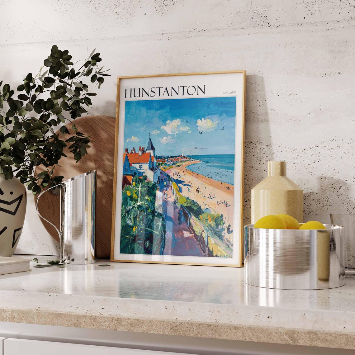 Hunstanton England Broad Sandy Beach Spire Town Skyline Poster - Image 2