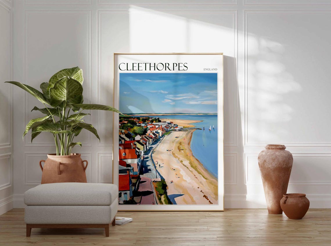 Cleethorpes England Aerial Red Roof Town Curved Bay Travel Poster - Image 3