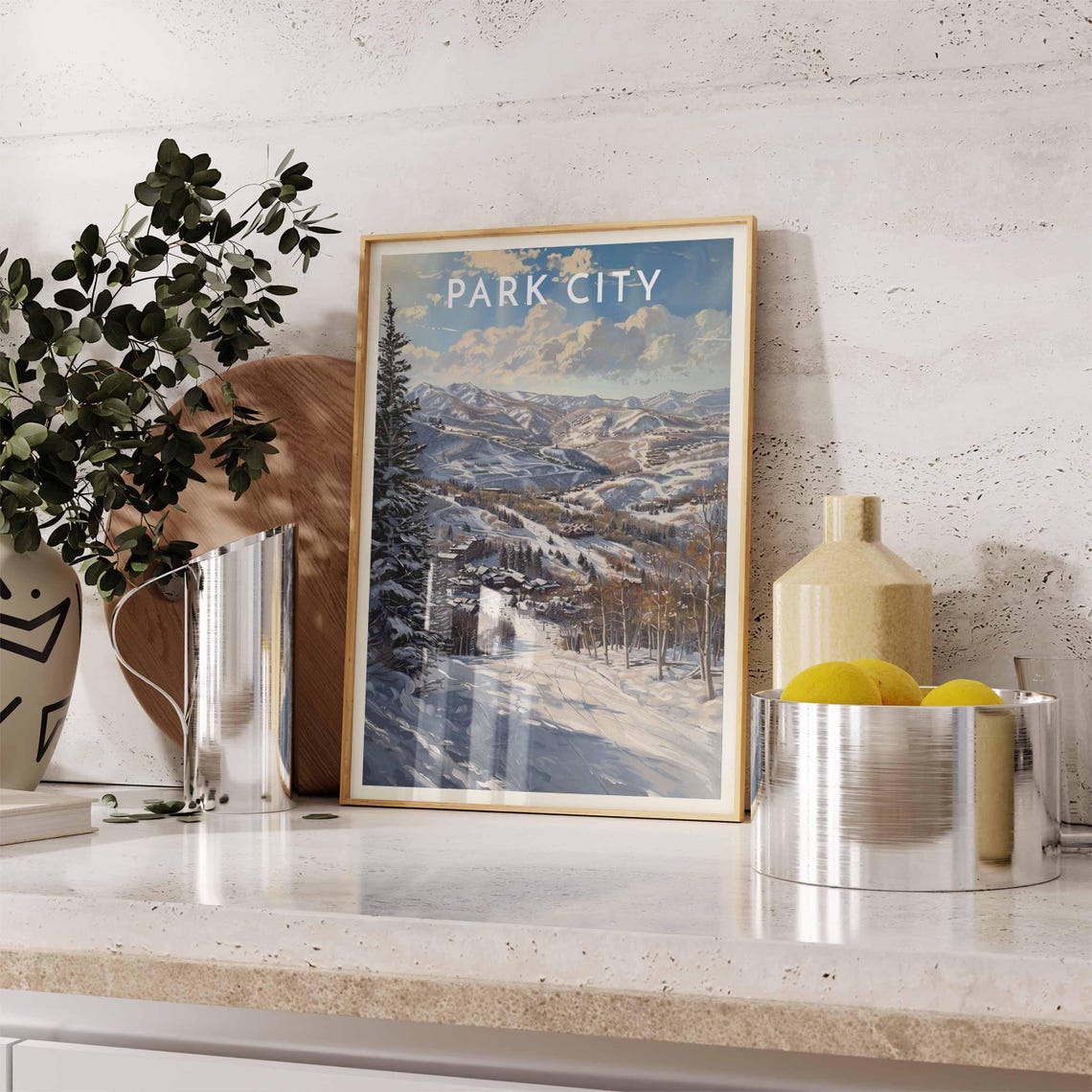 Park City Dusk Snowy Valley Pines Ski Pistes Evening View Poster - Image 2