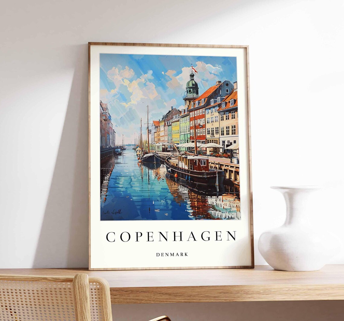 Copenhagen Nyhavn Harbor Colorful Houses Boats Denmark Travel Poster