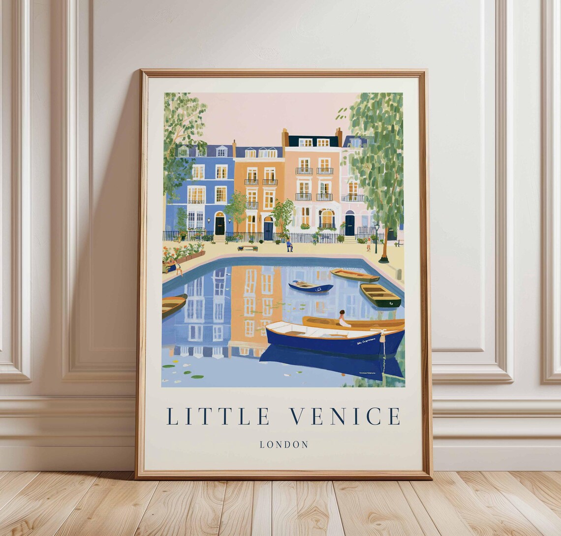 Little Venice London Colorful Townhouses Canal Rowboats Poster