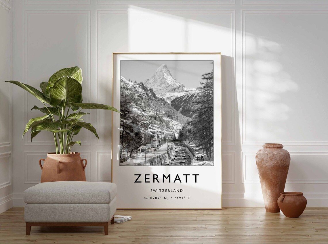Zermatt Poster Zermatt Ski Print French Skiing Poster Switzerland Skiing Print Zermatt Gift Swiss Wall Art Switzerland Ski Poster - Image 2