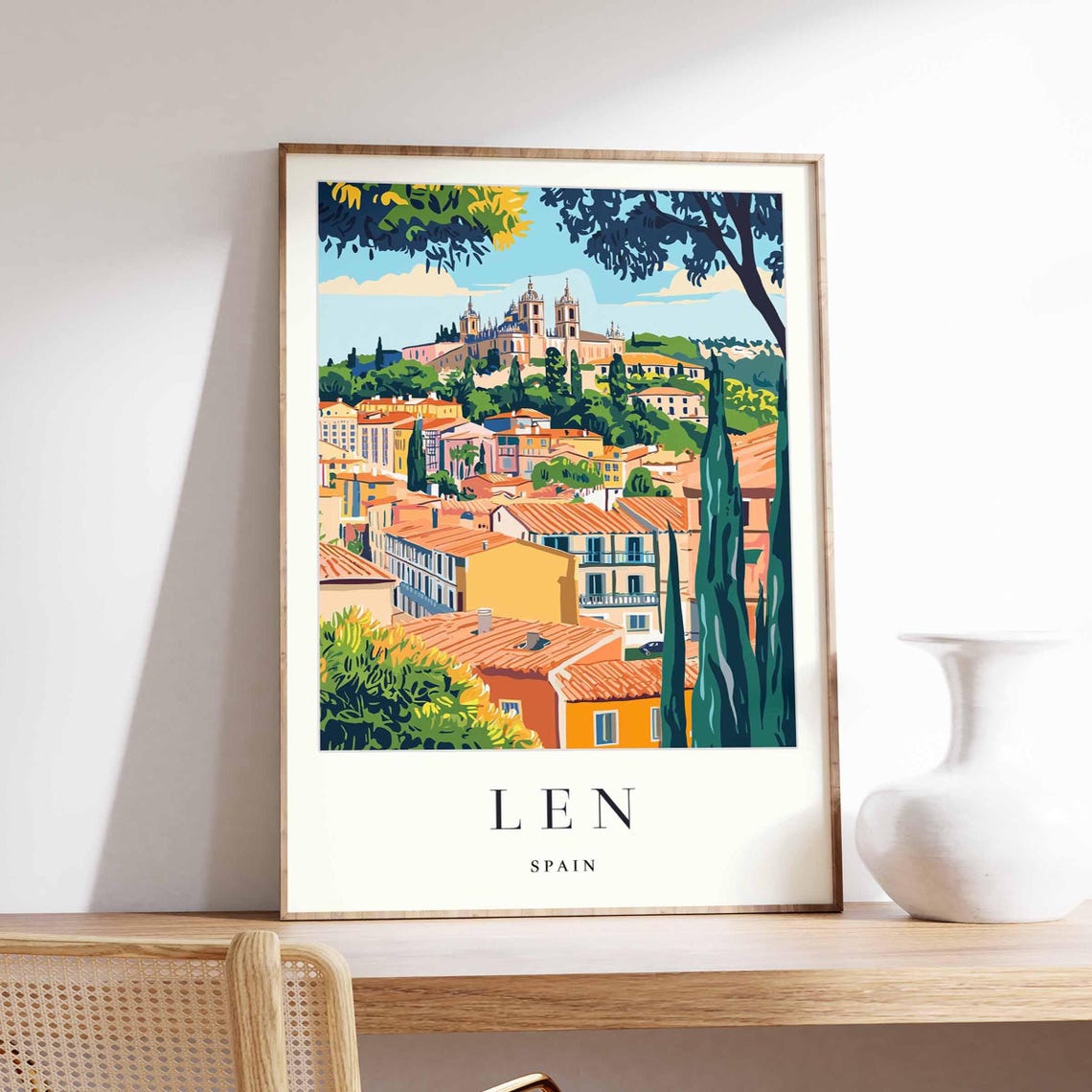 Len Spain Terracotta Rooftops Hilltop Church Panoramic Poster