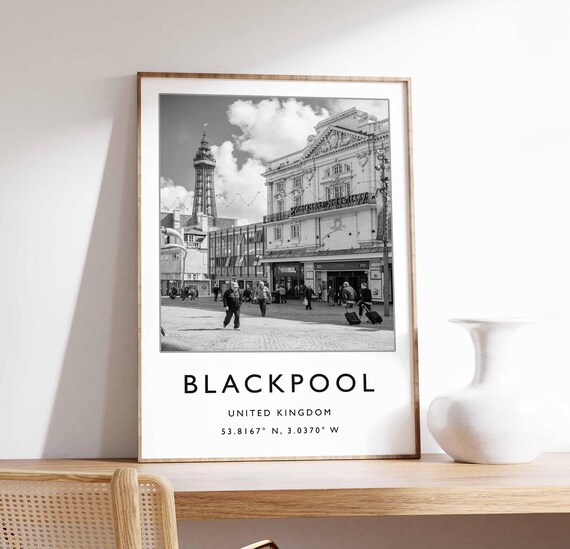 Blackpool United Kingdom Tower Street Monochrome Photo Poster