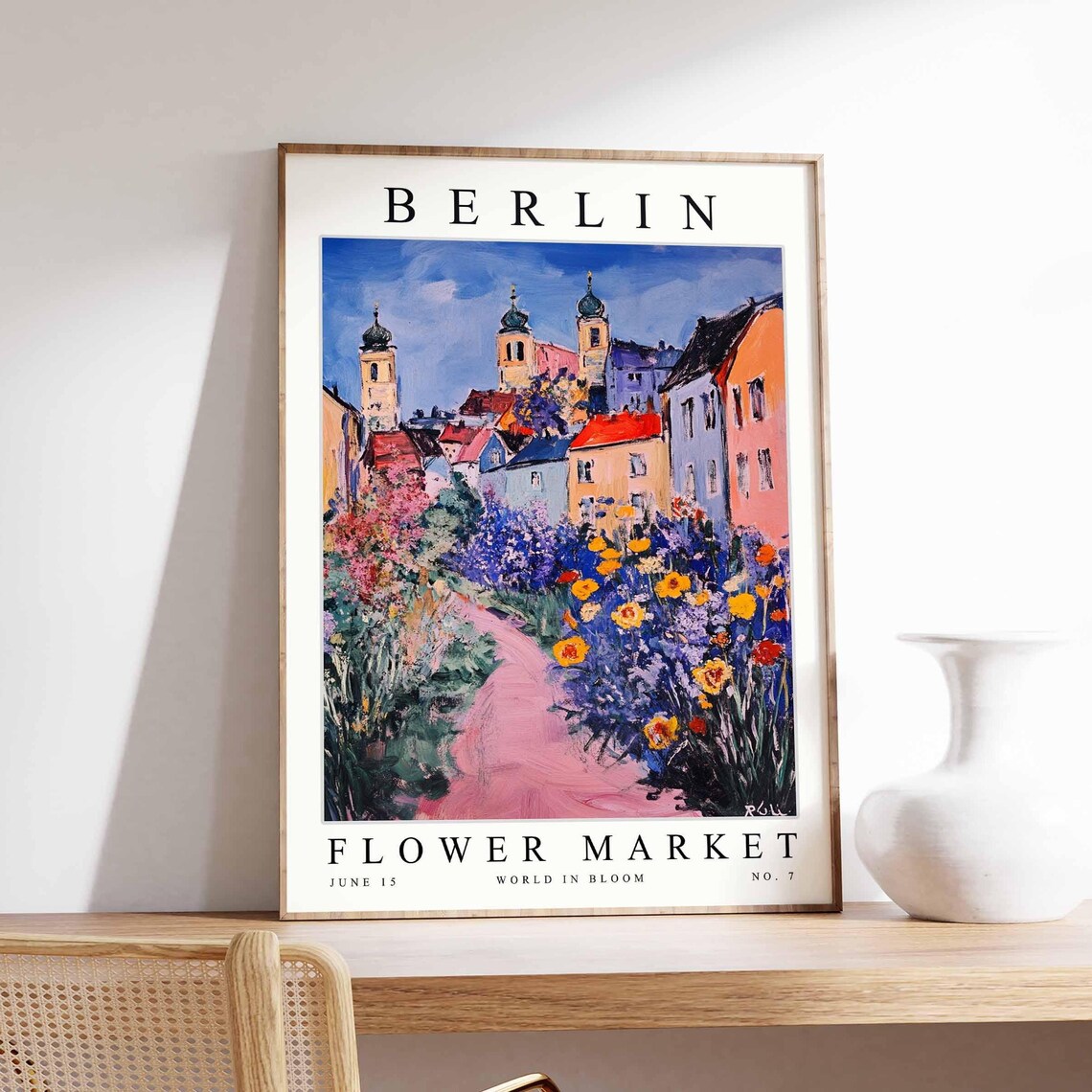 Berlin Flower Market Garden Path Old Town Towers Summer Travel Poster