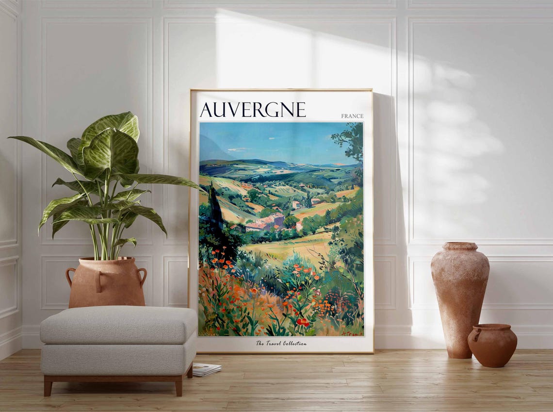 Auvergne France Red Poppy Field Cypress Rolling Hills Poster - Image 3