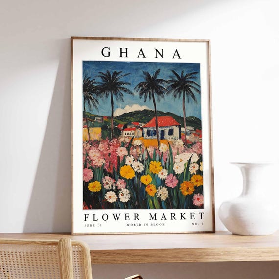 Ghana Flower Market Poster Print Ghanaian Floral Wall Art Decor Botanical Africa Travel