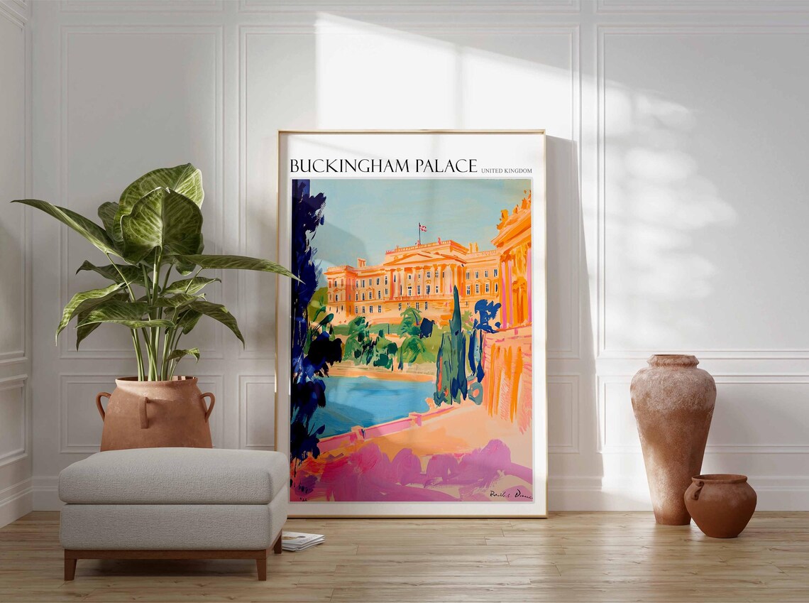 Buckingham Palace Gardens Fountain Painterly Colorful Art Poster - Image 2
