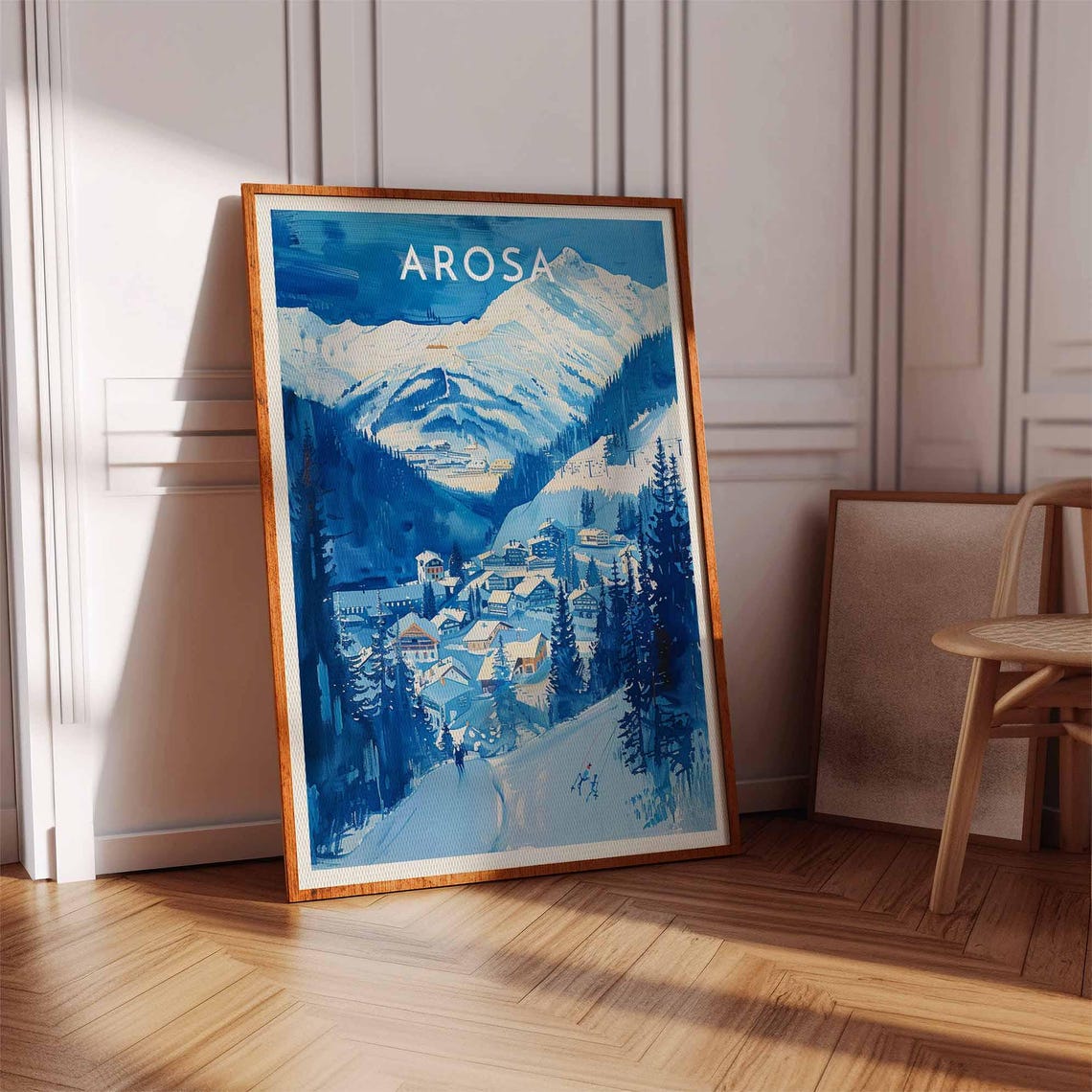 Arosa Swiss Alps Deep Blue Alpine Resort Skier Snow Scene Poster - Image 2