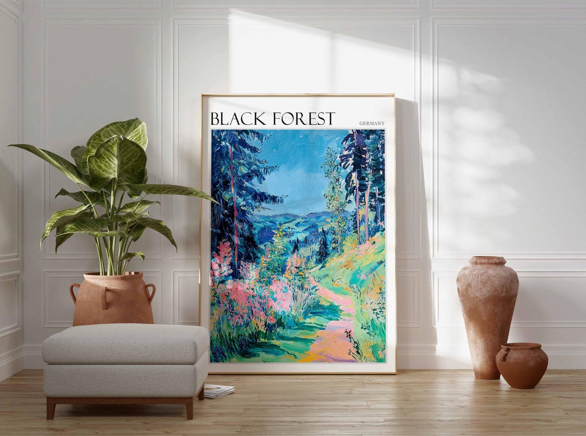 Black Forest Germany Blossom Meadow Path Between Pines Poster - Image 2