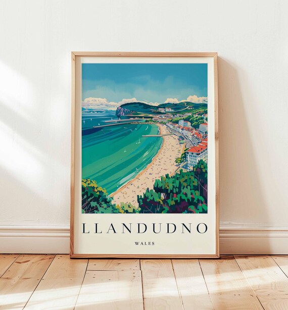 Llandudno Wales Sandy Curved Bay Beach Headland Travel Poster