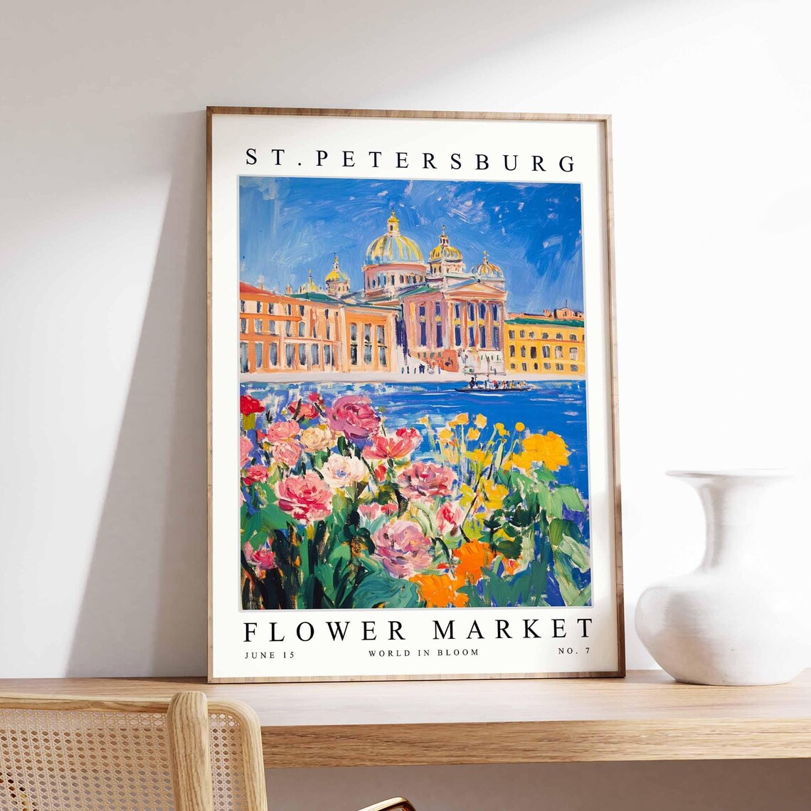 St. Petersburg Golden Domes Canal Roses Flower Market Poster