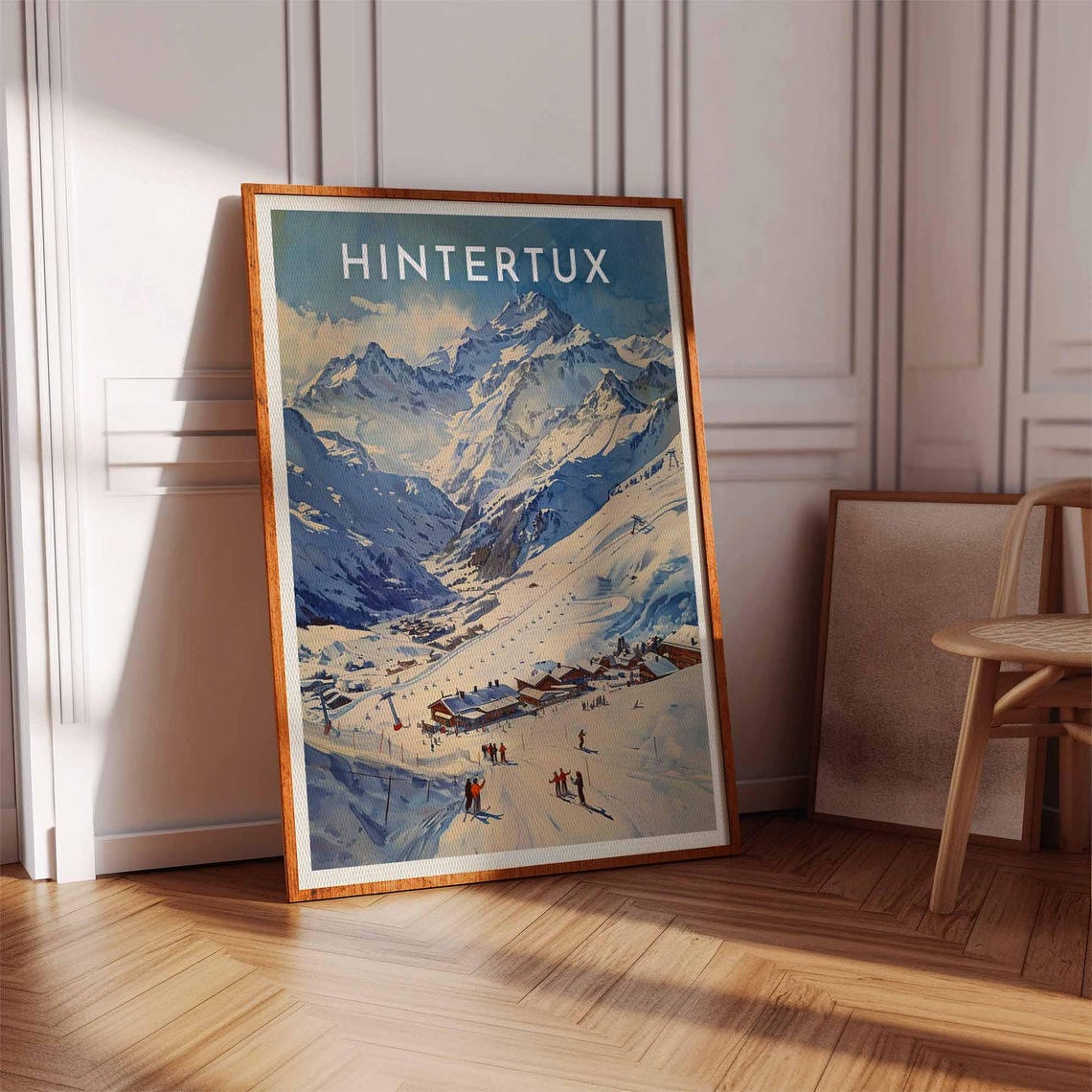 Hintertux Austria Painterly Gondola Station Skiers Vintage Poster - Image 2