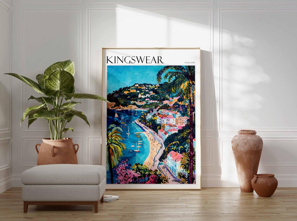 Kingswear England Palm Trees Sailing Bay Hillside Houses Poster - Image 3