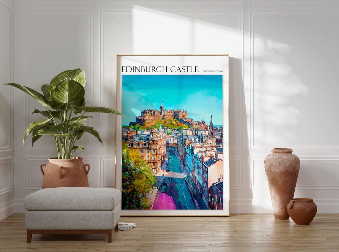 Edinburgh Castle United Kingdom Turquoise Sky City View Travel Poster - Image 2