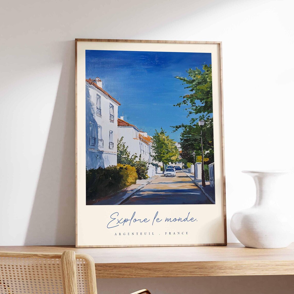 Argenteuil France Quiet Village Street Scene Watercolor Travel Poster