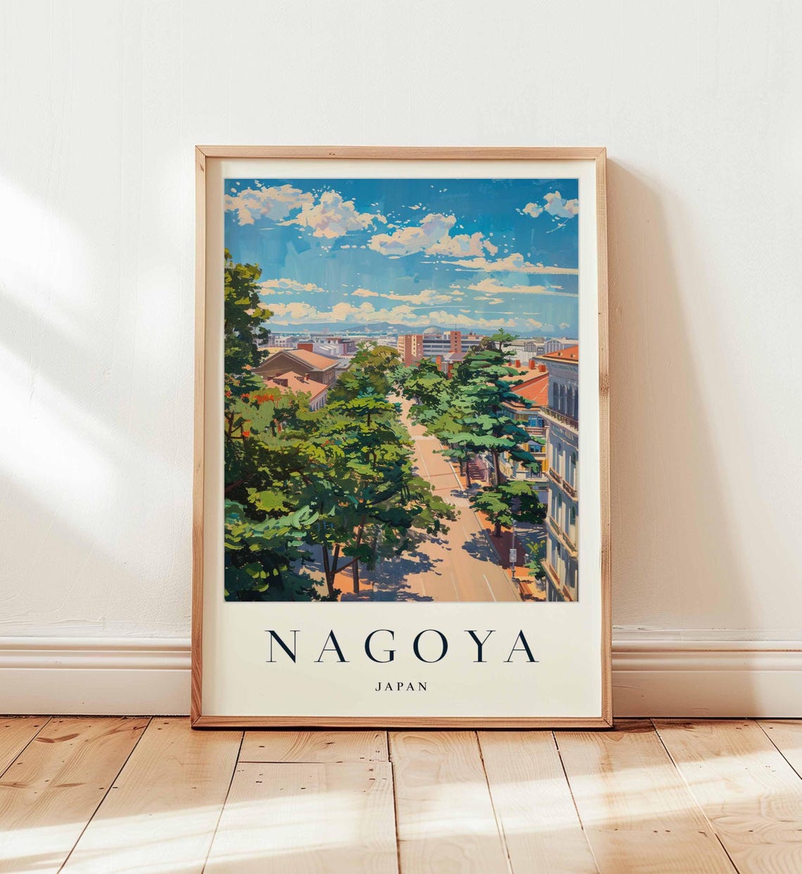 Nagoya Japan Tree Lined Boulevard Poster City View on Summer Day