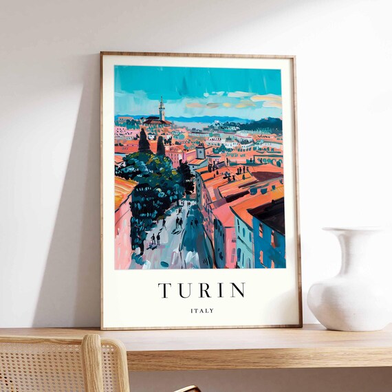 Turin Italy Expressive Hillside Cityscape Poster in Bold Colors Art