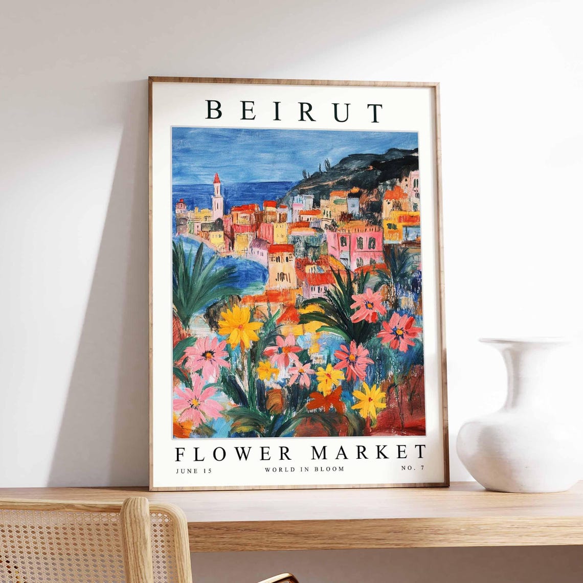 Beirut Flower Market Coastal Town Lighthouse Art Poster No 7 Bloom