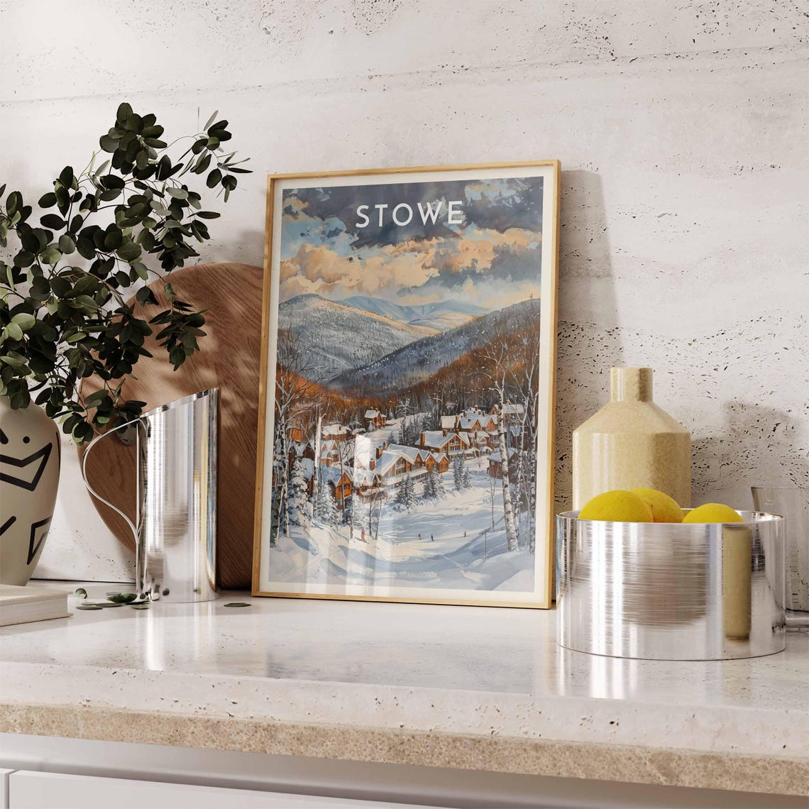 Stowe Golden Clouds Drifting Over Chalet Rooftops and Slopes Poster - Image 2