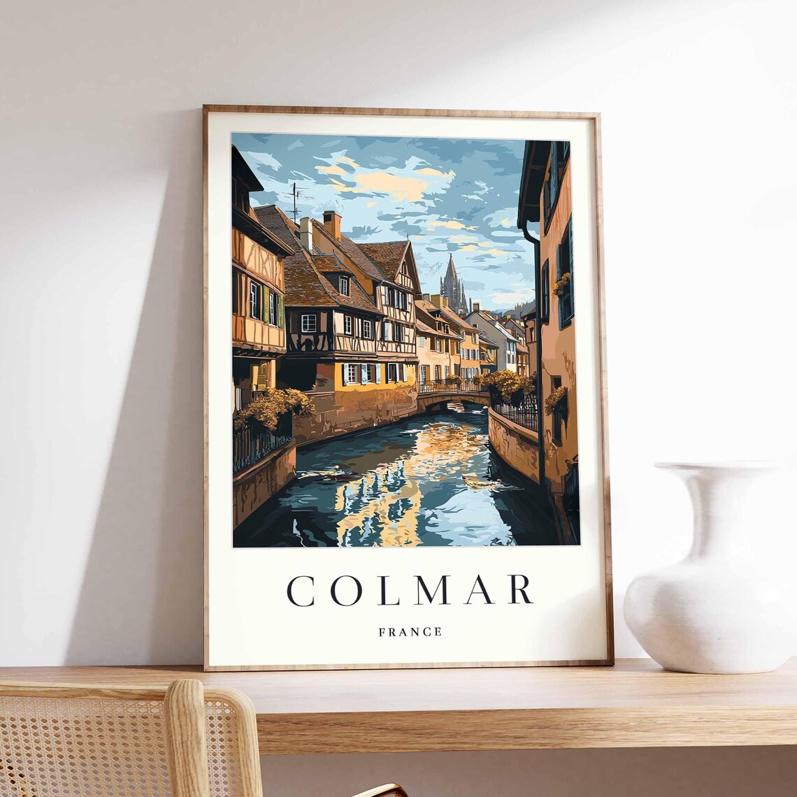 Colmar France Alsace Canal Half Timbered Houses Travel Poster