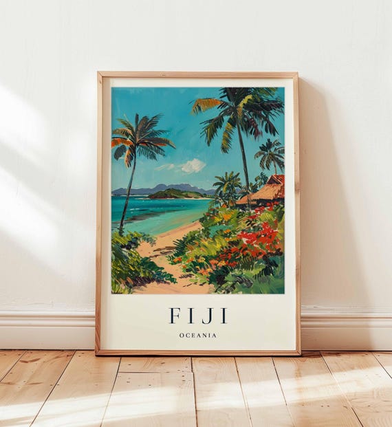 Fiji Travel Poster Tropical Island Paradise Wall Art
