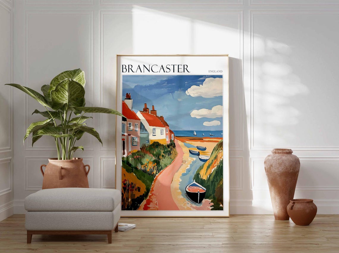 Brancaster England Coastal Cottages Beach Path and Rowing Boats Poster - Image 3