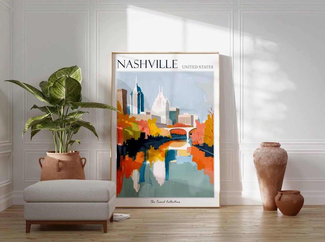 Nashville Travel Poster Nashville Travel Print Tennessee Poster Usa Wall Art Botanical Art Nashville Travel Poster Nashville Gift - Image 3