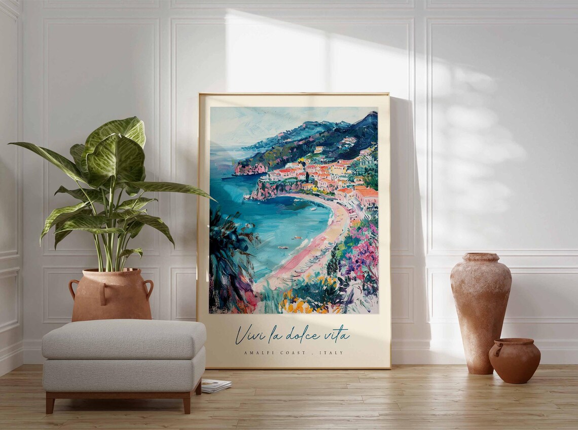 Vivi la Dolce Vita Amalfi Coast Sunny Bay Beach Travel Poster - Image 3