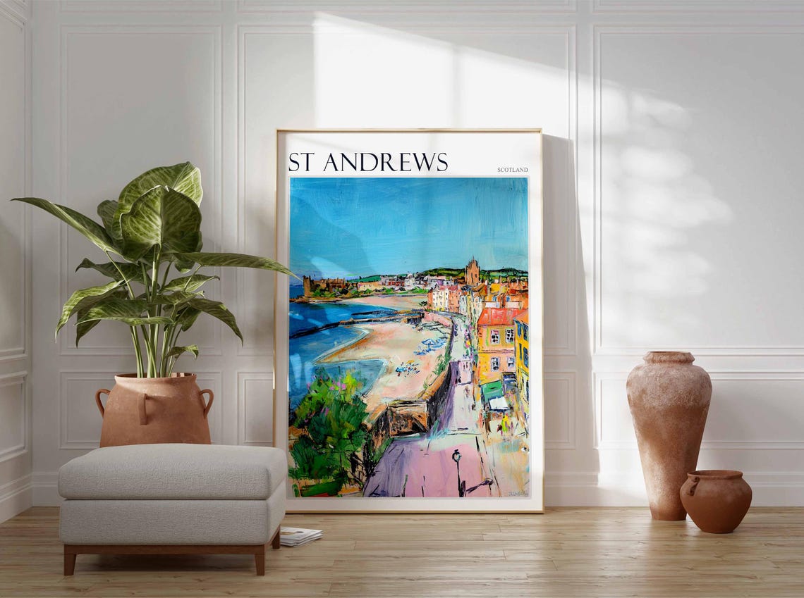 St Andrews Scotland Historic Harbor Castle Ruins Beach Poster - Image 2