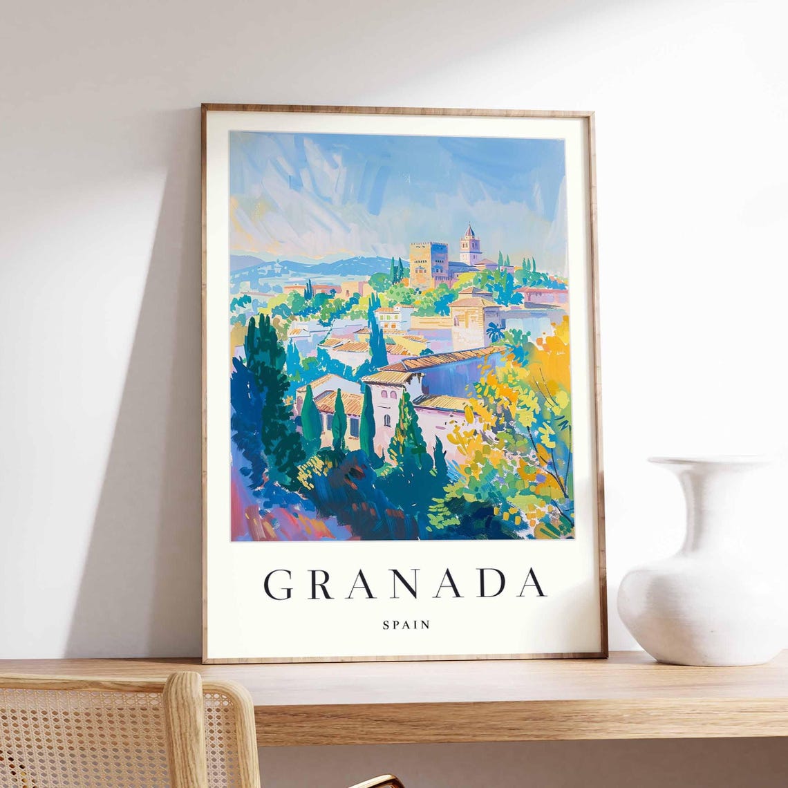 Granada Spain Alhambra Hillside Cypress Trees Travel Art Poster