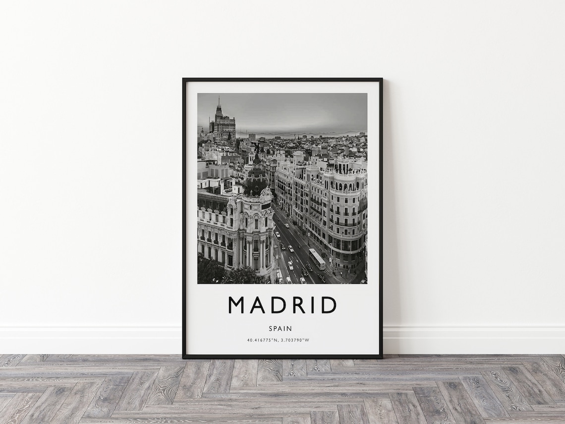 Madrid Travel Poster, Black and White Photo Print - Image 3