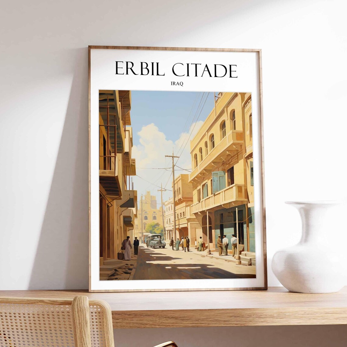 Erbil Citadel Iraq Sunlit Vintage Street Scene Travel Poster